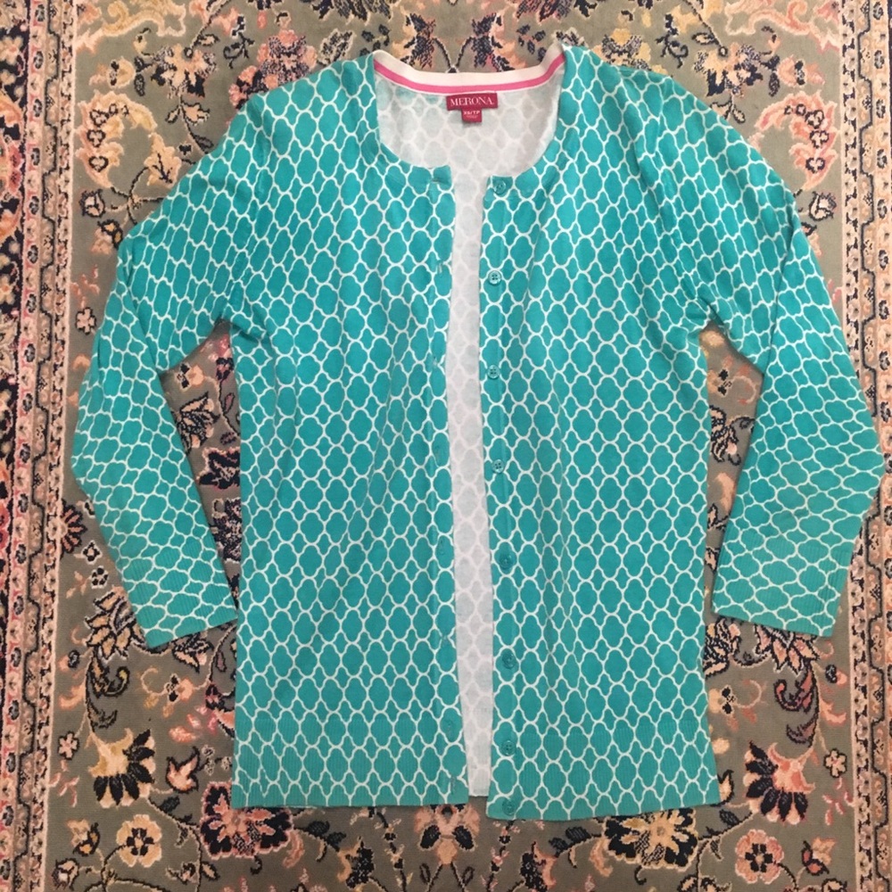Teal Lattice Pattern Cardigan - image 1